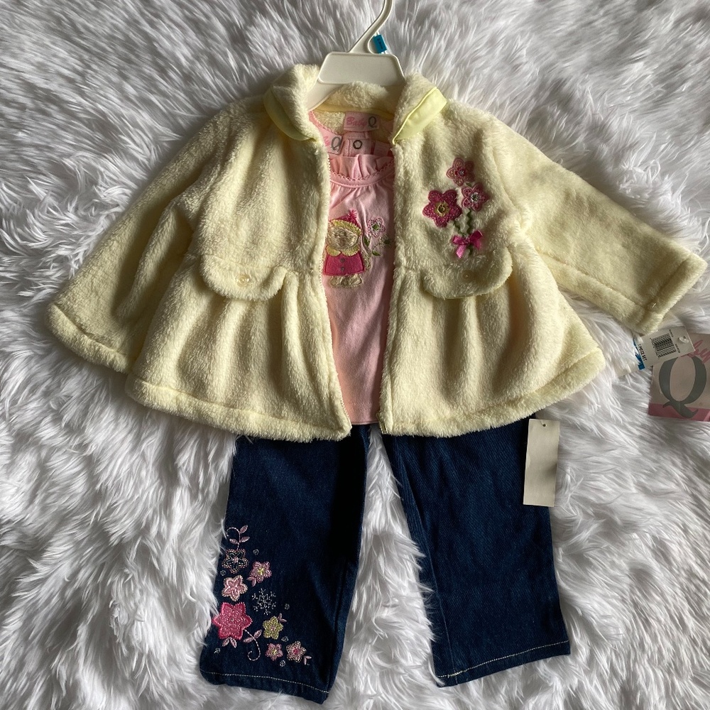 New Baby Q Girls 3 Piece Denim Set Size 24 Mos.